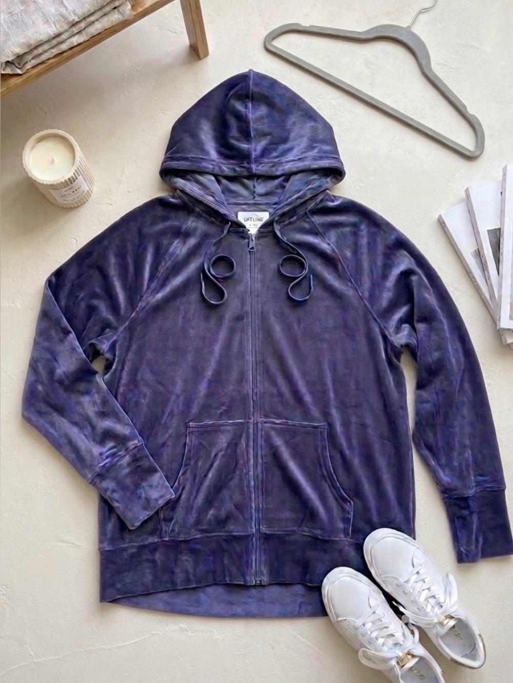OFFLINE By Aerie After Party Velour Oversized Full Zip Hoodie NWT Blue M Long